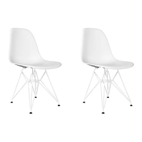 Kit 2 Cadeiras Jantar Assento Branco Eiffel Eames Base Ferro Branco