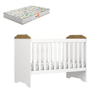 Berço Americano Mini Cama Mel Branco Acetinado Amadeirado com Colchão Gazin - Carolina