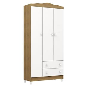 Guarda Roupa Infantil Mel Flat 3 Portas Branco Acetinado Amadeirado - Carolina