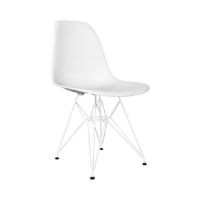 Cadeira Jantar Assento Branco Eiffel Eames Base Ferro Branco