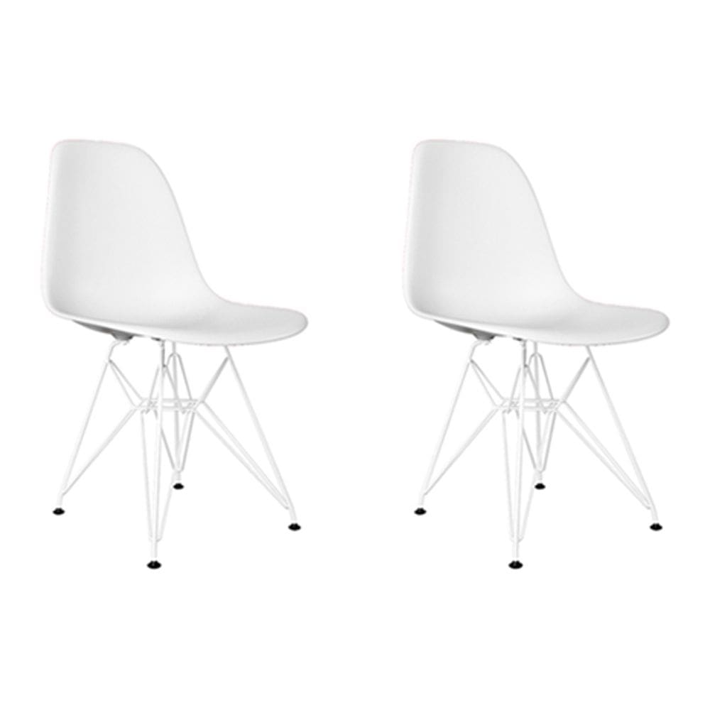 Kit 2 Cadeiras Jantar Assento Branco Eiffel Eames Base Ferro Branco