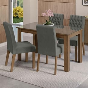 Conjunto Sala de Jantar Mesa Tampo de Vidro 4 Cadeiras Rustic/Silver Celina Madesa
