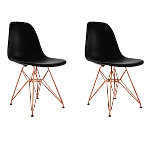 Kit 2 Cadeiras Jantar Assento Preto Eiffel Eames Base Ferro Cobre
