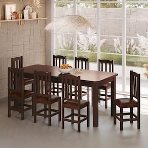 Mesa De Jantar Com 8 Cadeiras Com Estofado Corino Marrom 200cm Castanho Diamante Shop Jm