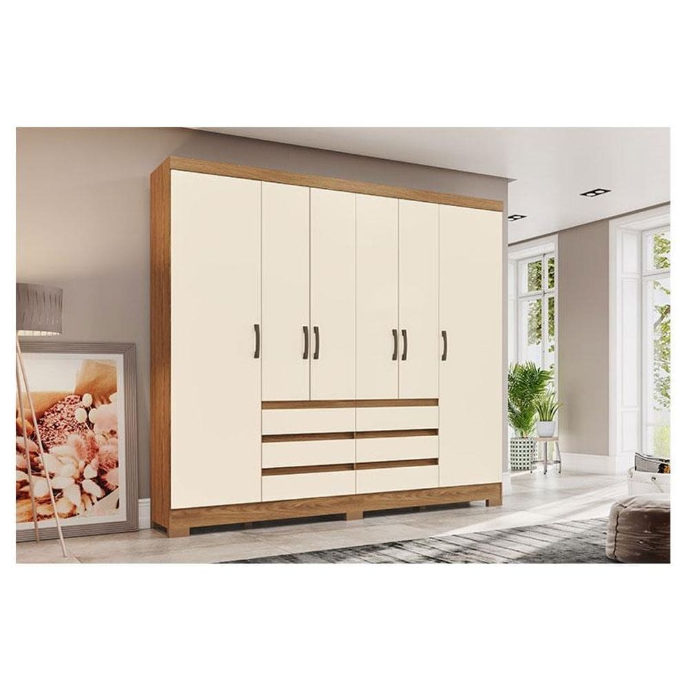 Guarda Roupa Casal Ambiente B355 Nature Off White Henn - Briz Móveis