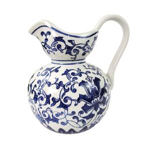 Bule Azul E Branco 20X20X16Cm Vaso Jarra Mesa Posta