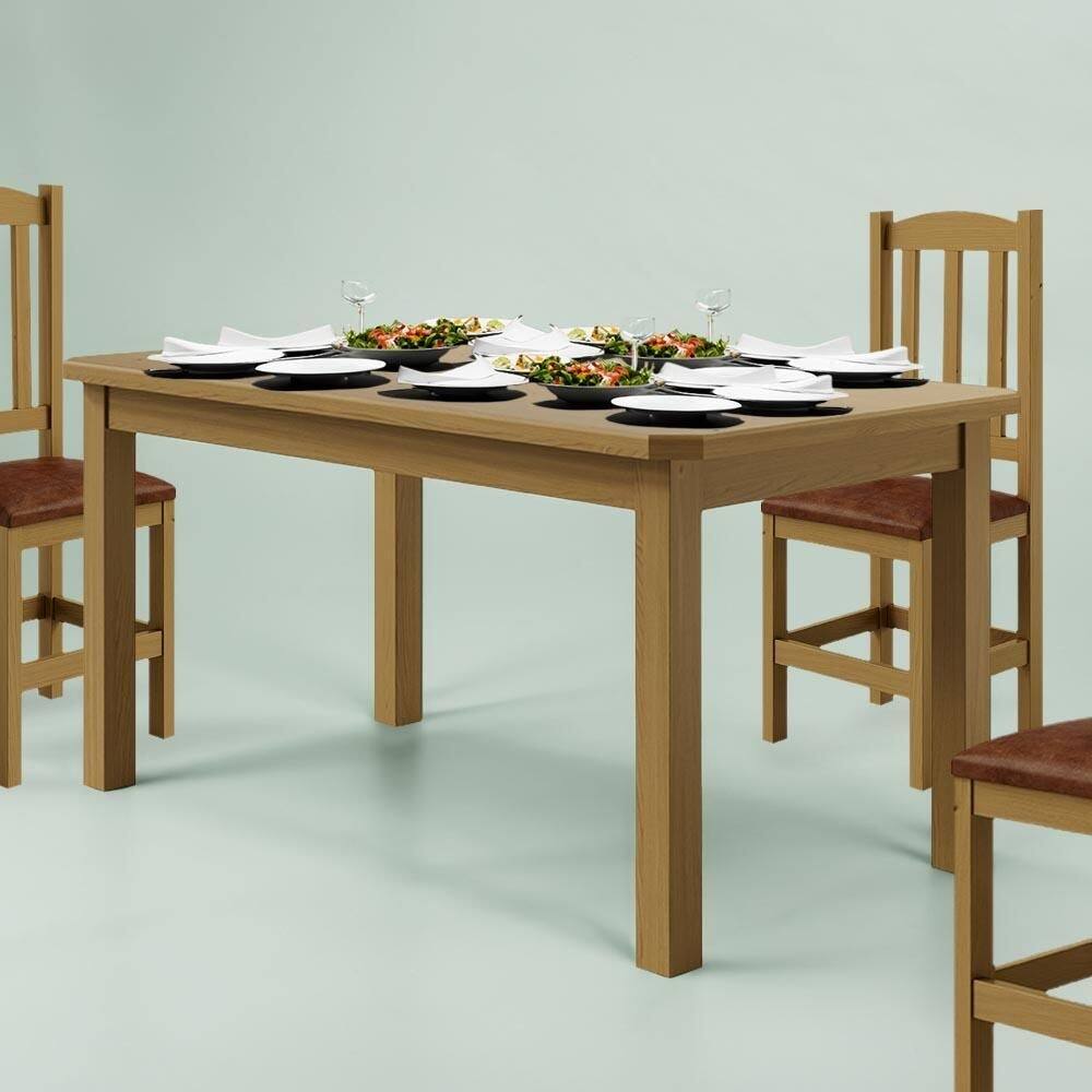 Mesa De Jantar 6 Lugares 160cm Com Pés Em Madeira Maciça Robusta Nogueira Safira Shop Jm - Marrom