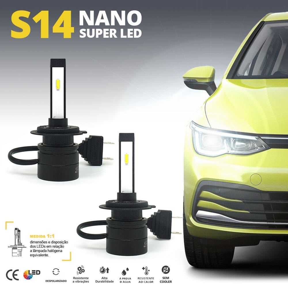 Par Lâmpadas H7 Farol Baixo Fiat Palio G3 2004 2005 2006 2007 2008 2009 Super Led Mini Nano 6000k Sem Adaptar Furar Tampa Shocklight S14