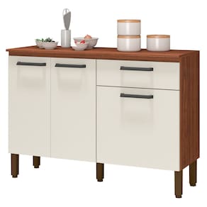 Balcão Pia para Cozinha 2 Portas Corunha Nogueira Off White