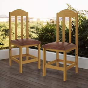 Kit 2 Cadeiras Em Madeira Maciça Com Estofado Corino Marrom Safira Shop Jm