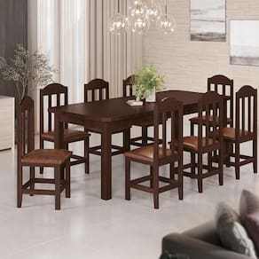 Mesa De Jantar Com 8 Cadeiras Com Estofado Corino Marrom 200cm Castanho Safira Shop Jm