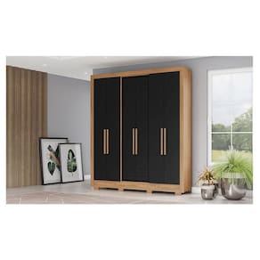 Guarda Roupa Casal Ambiente B366 Nature Preto HP Henn - Briz Móveis