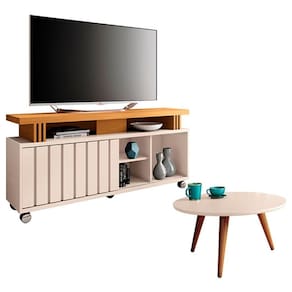 Rack Bancada Rivera 1.3 e Mesa de Centro Sorelle Off White Cinamomo – HB Móveis