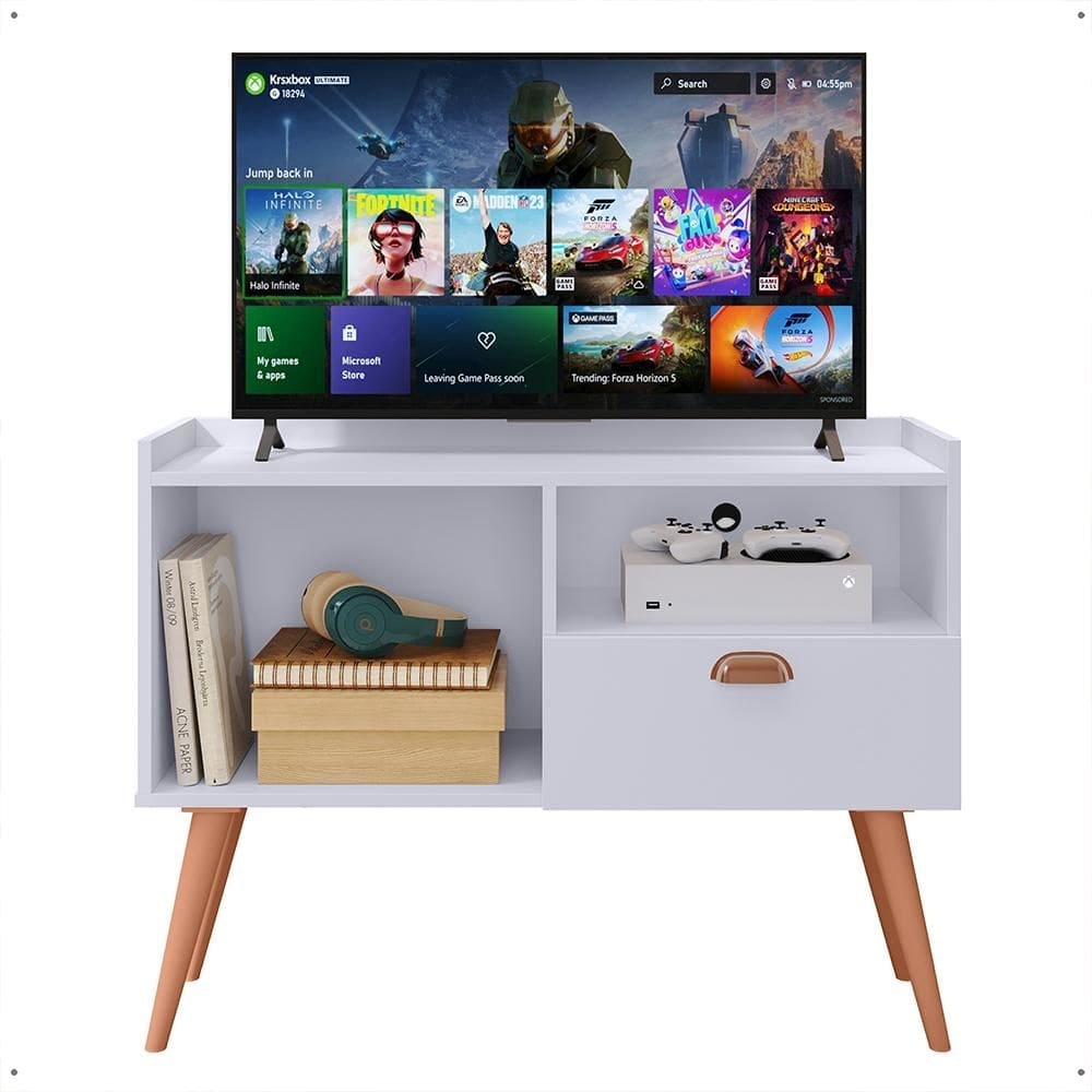 Rack Tv 32 Polegadas Home Estante Sala Estar Recepção 1 Porta 2 Nichos Pés Palito Retrô Decoração Moderna - Lojas RPM