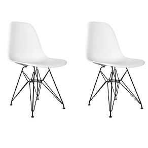Kit 2 Cadeiras Jantar Assento Branco Eiffel Eames Base Ferro Preto