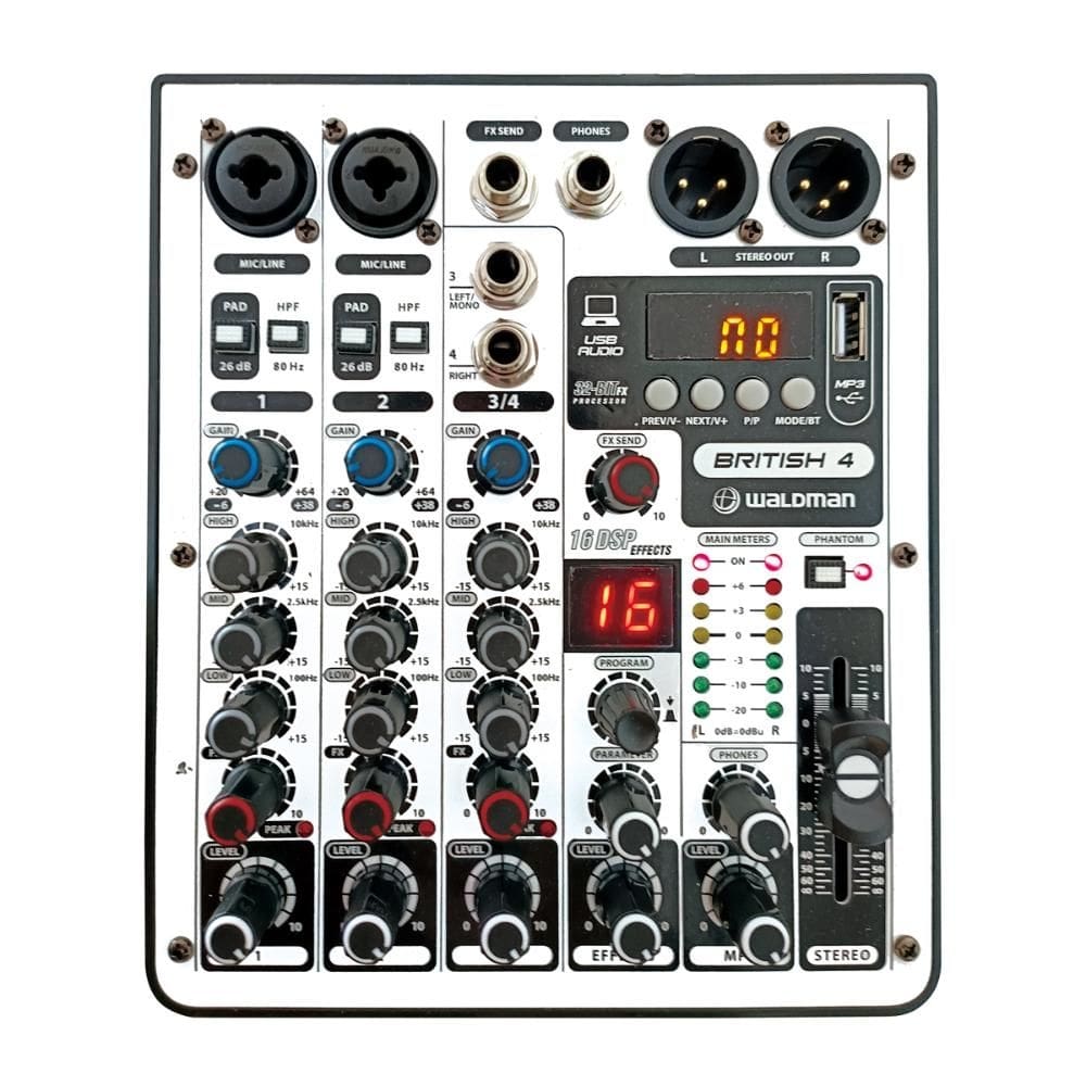 Mixer 4 Canais Analógica Waldman British-4 com Efeitos USB
