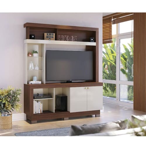 imagem-Estante Home Theater Ambiente Valença Nogueira Real Off White - Colibri