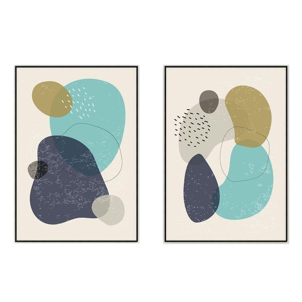 Kit Com 2 Quadros Decorativos Abstratos Com Moldura Para Sala Quarto Escritório 67x92 Abstrato 010