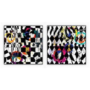 Kit Com 2 Quadros Decorativos Abstratos Com Moldura Para Sala Quarto Escritório 32x32 Abstrato 014