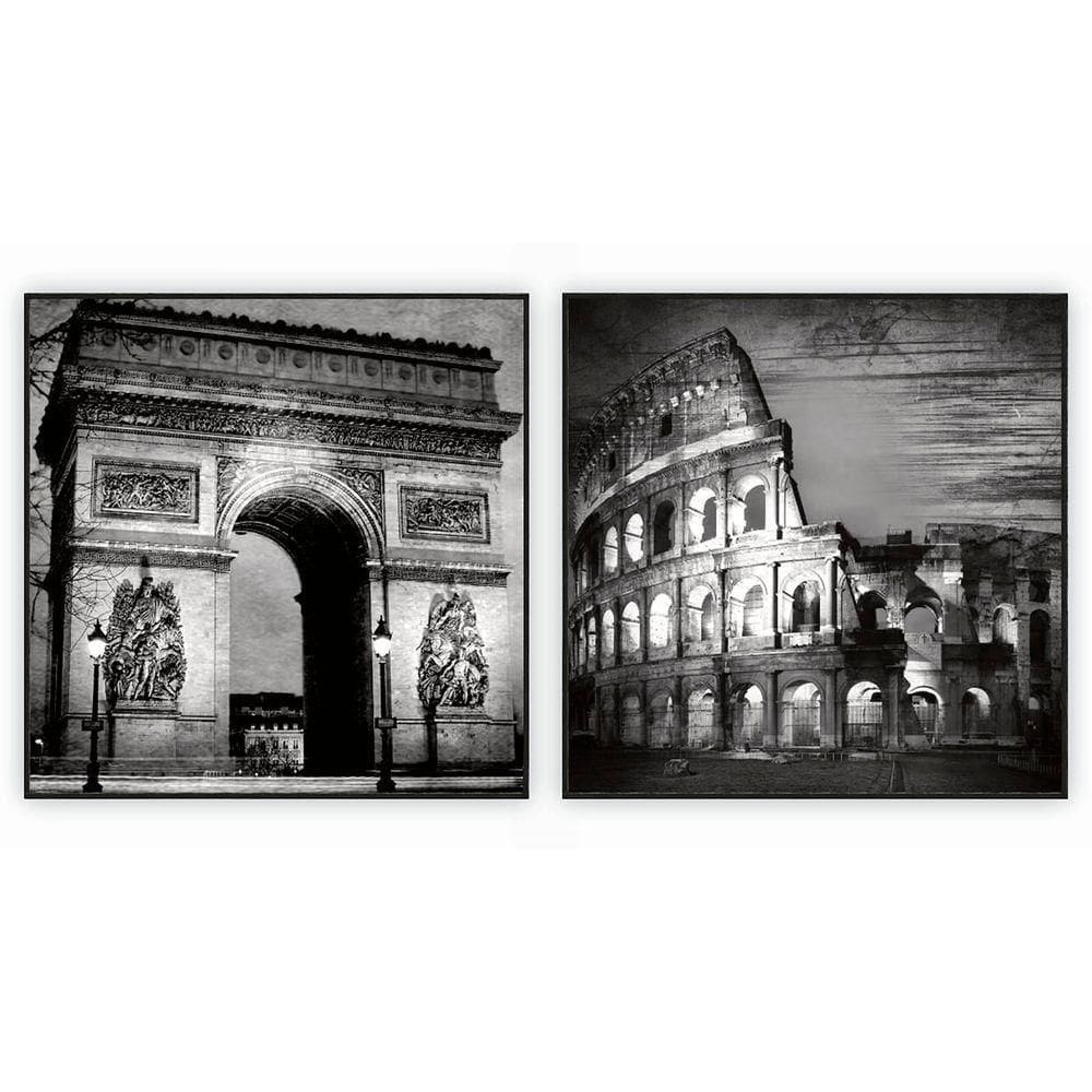 Kit Com 2 Quadros Decorativos Cidades Com Moldura Para Sala Quarto Escritório 42x42 Cidades 004