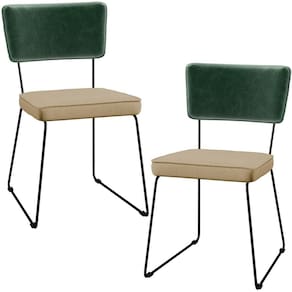 Kit 02 Cadeiras L02 Facto Verde Musgo Linho Bege Escuro