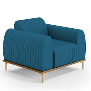 Poltrona Com Pés D`Ouro Molino D02 Veludo Azul Turquesa C-66