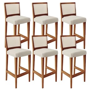 Kit 06 Banquetas Alta Branco Linho Champagne