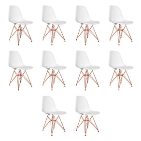 Kit 10 Cadeiras Jantar Assento Branco Eiffel Eames Base Ferro Cobre