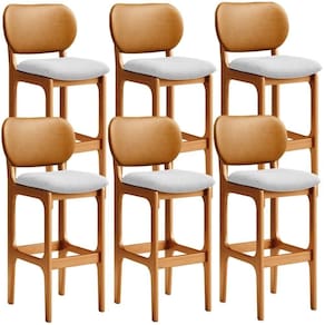 Kit 6 Banquetas Alta Betta Imbuia Whisky Linho Cinza