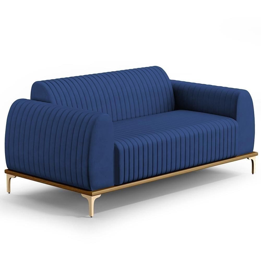 Sofá 3 Lugares Molino 180cm Pés D`ouro Azul Marinho C-304