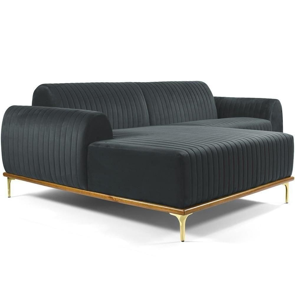 Sofá 4 Lugares Com Chaise Molino 255cm Veludo Cinza C-317