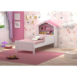 Cama Casinha De Boneca Com Nichos E Prateleira Rosa