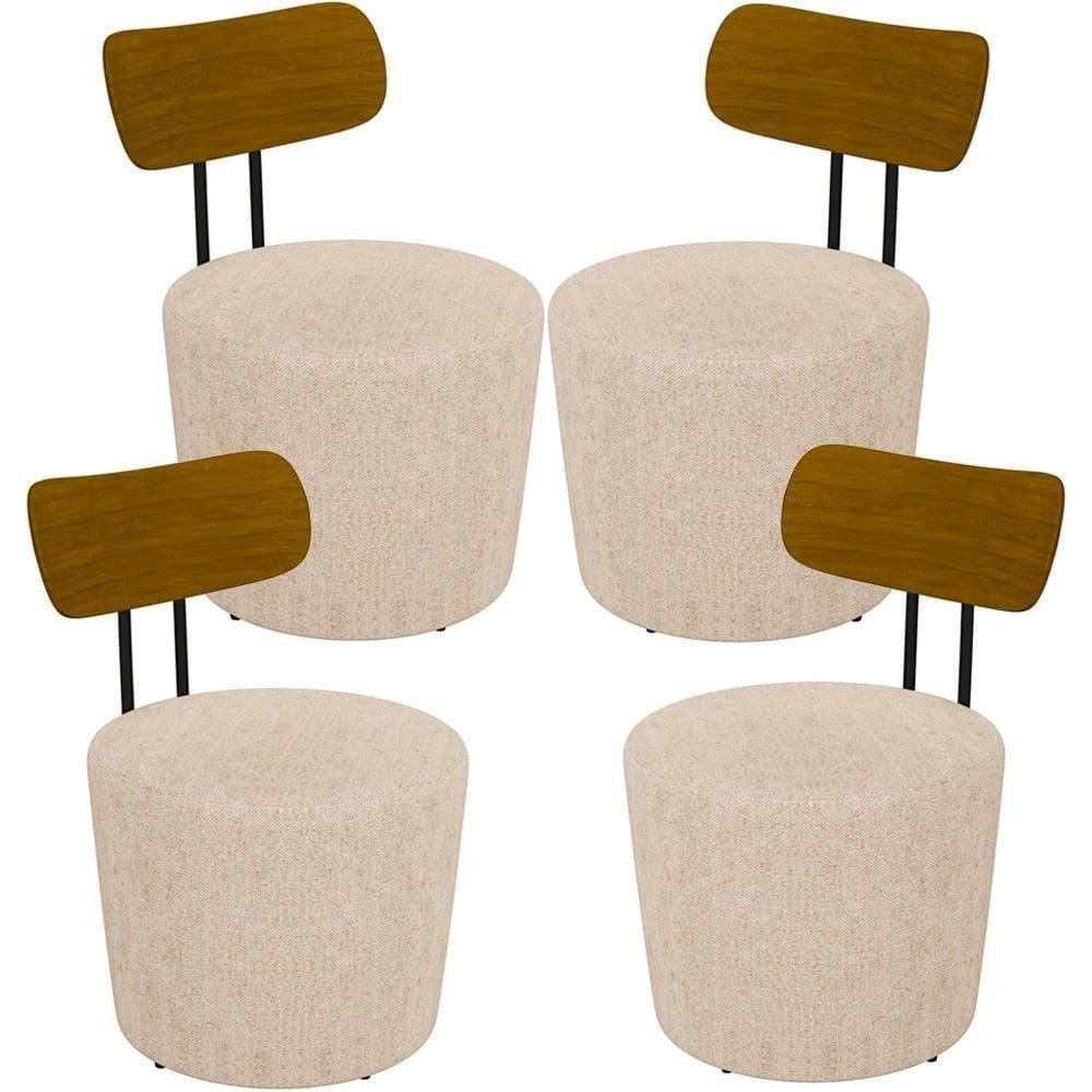 Kit 04 Poltronas Base Fixa Luara M03 Linho Cru