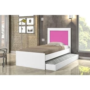Cama Luara Solteiro 0.88cm Branco/rosa Com Auxiliar Branco