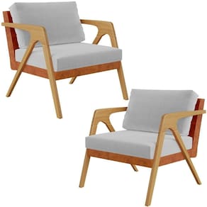 Kit 02 Poltronas Sala L02 Couríssimo Camel Linho Cinza