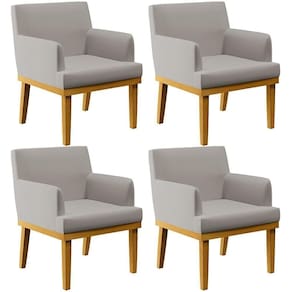 Kit 04 Poltronas Decorativas Sala De Estar Base Mel Beatriz W01 Linho Bege - Lyam Decor