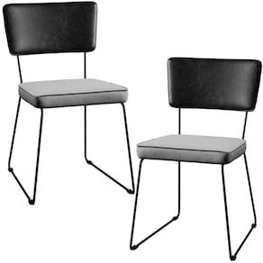 Kit 02 Cadeira Estofada Sala Jantar Preto Linho Cinza