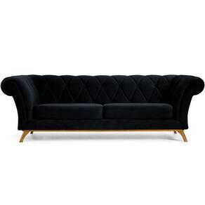 Sofá 3 Lugares Império 180 Cm Veludo Preto C-300
