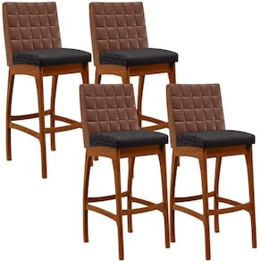 Kit 04 Banquetas Altas Mila Marrom Linho Chumbo
