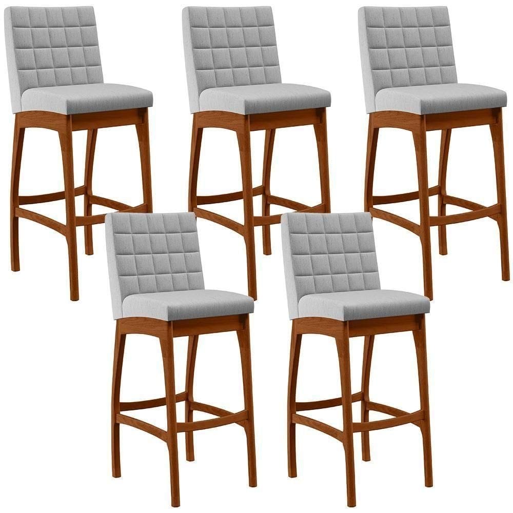 Kit 05 Banquetas Altas Mila Linho Cinza