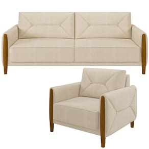 Kit Sofá 03 Lugares 220Cm Com Poltrona Berilo M03 Bege