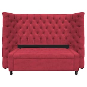 Kit Cabeceira E Calçadeira Baú Casal Everest P02 140cm Suede - Doce Sonho Móveis Vermelho