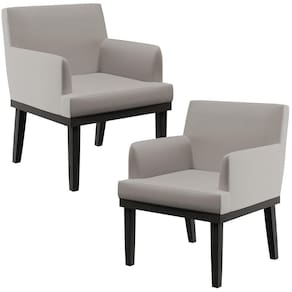 Kit 02 Poltronas Decorativas Sala De Estar Base Preto Beatriz W01 Linho Bege - Lyam Decor