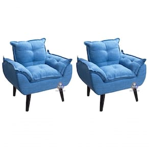 Kit 02 Poltrona Decorativa Opala Azul Linho Smf Decor