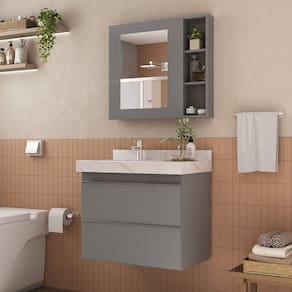 Espelheira para Banheiro Lisa 80cm Cinza