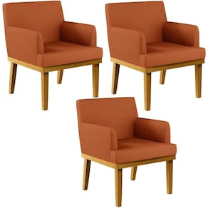 Kit 03 Poltronas Decorativas Sala De Estar Beatriz Base Mel W01 Tecido Terracota