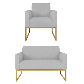 Kit Namoradeira E 1 Poltrona Dourada S10 Suede Cinza