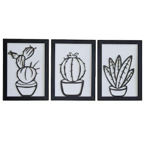 Kit Com 3 Quadros Personalizados Em Mdf (33x24,5) Kit 3 Quadros 3 - Preto