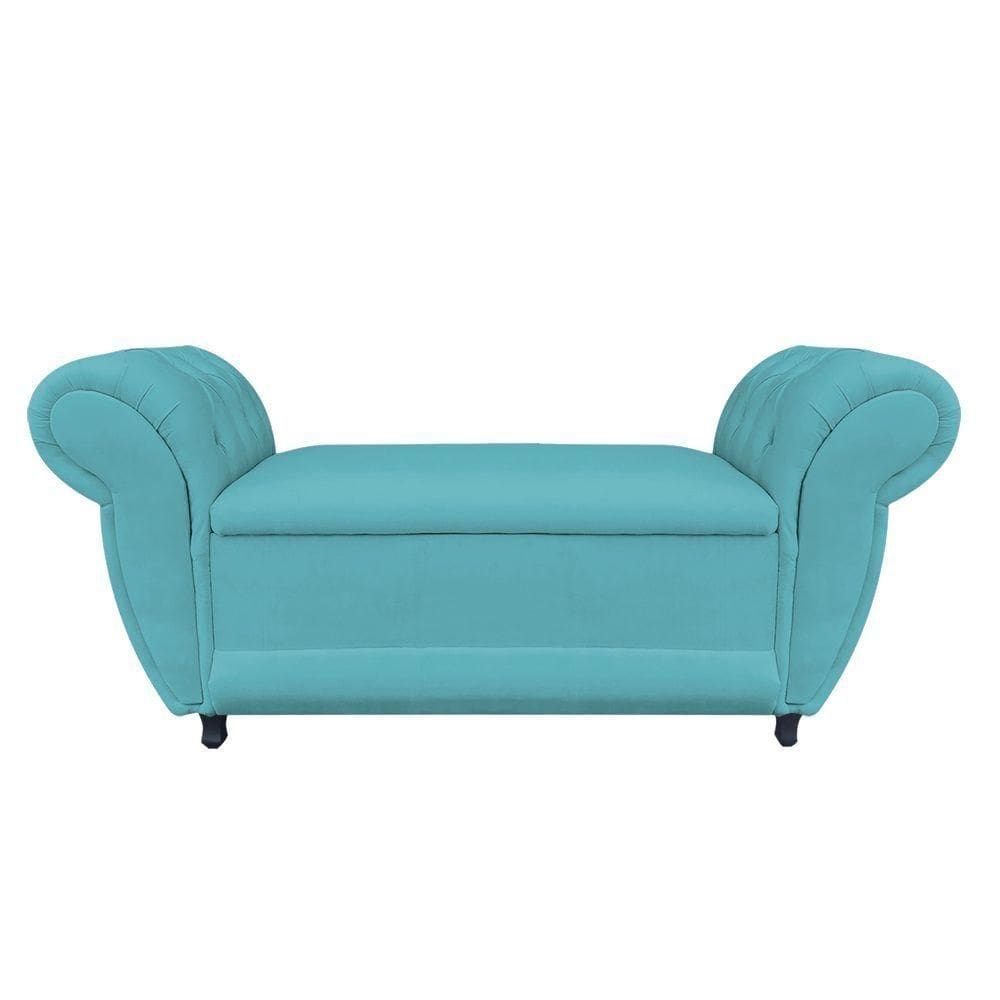 Divã Recamier Com Baú Grécia 1,55 Cm Suede Azul Thiffany
