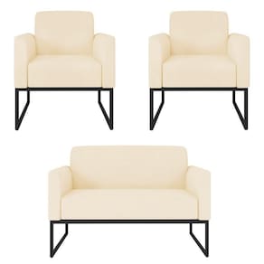 Kit Namoradeira E 2 Poltronas Preta Suede Bege